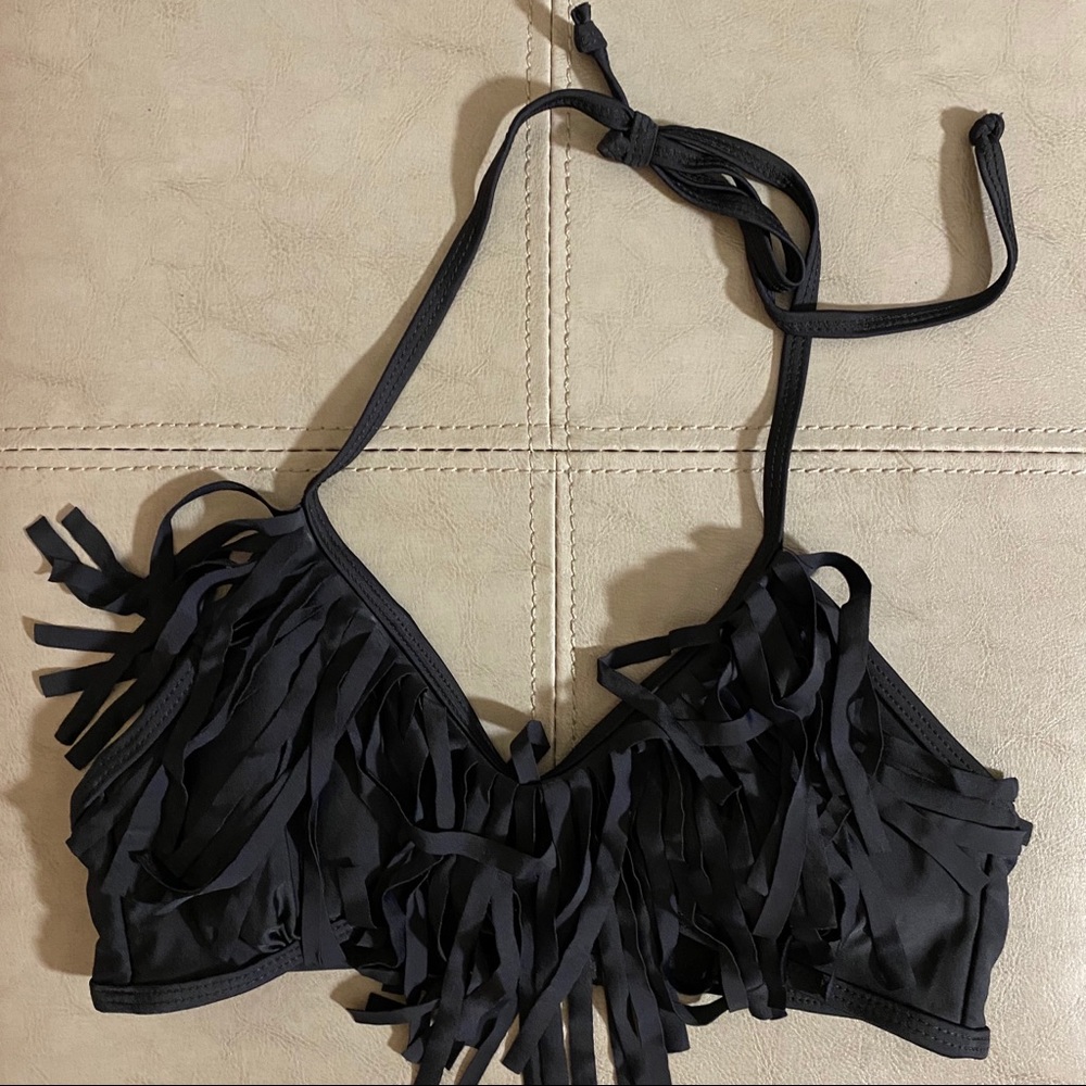 Black Fringe Bikini Top